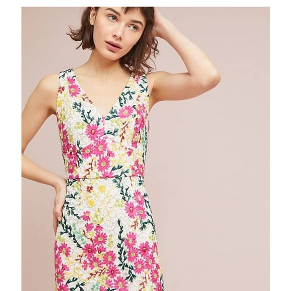 🆕Anthropologie Moulinette Soeurs Pink and Blue Pleated Sheath Midi Dress - Picture 1 of 5